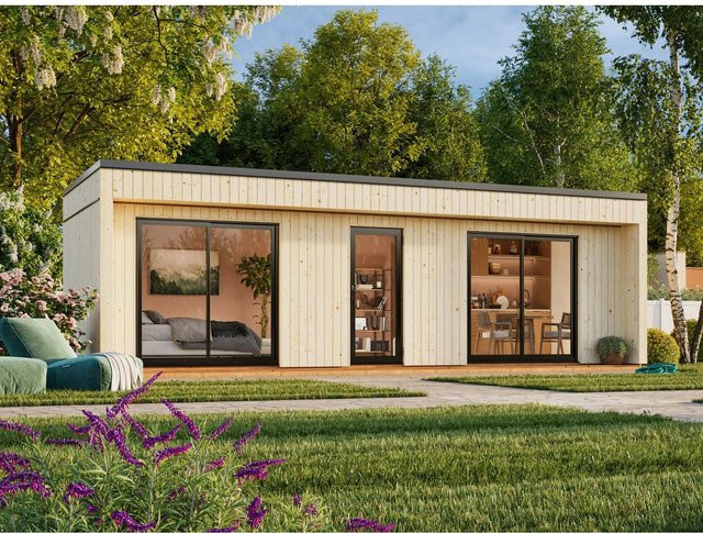 Palmako Gartenhaus Johanna Flachdach aus Fichte in Natur mit modernem Design, B/T: 901 x 339 cm - Bild 1