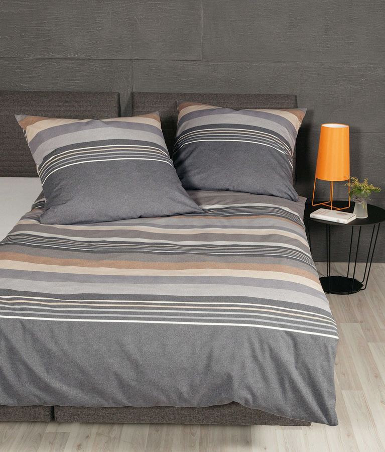 Janine Biber Bettwäsche Davos Streifen aus Baumwolle in Grau Silber Beige, B/H: 135 x 200 cm mit Kissenbezug 80 x 80 cm - Bild 1