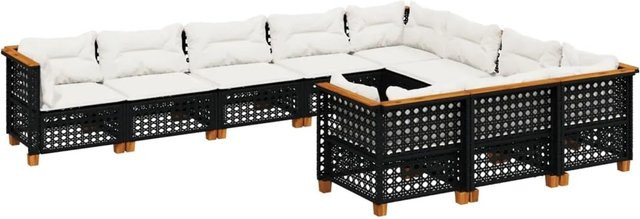 vidaXL 10-tlg. Garten-Sofagarnitur aus Poly-Rattan und Akazienholz in Schwarz mit UV-beständigen Kissen - Bild 1