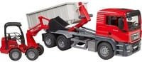 Bruder MAN TGS LKW mit Abrollcontainer und Schäffer Hoflader Baustelle Set - Bild 2