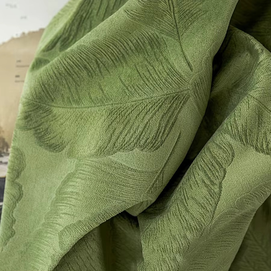 AiFish Verdunkelungsvorhänge mit grünem Jacquard-Blattmuster, wärmeisolierende Vorhänge für Schlafzimmer und Wohnzimmer, Farbe: Grün - Bild 3