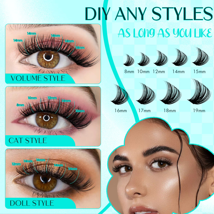 Gemerry Wimpern-Cluster, 280 Stück, D-Curl, DIY Einzelwimpern - Bild 2
