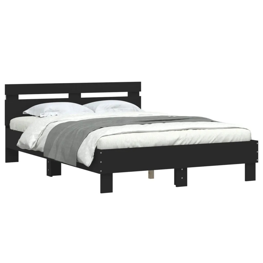 vidaXL Bettgestell mit Kopfteil in Schwarz mit LED-Beleuchtung und USB-Ladeanschluss, B: 135 cm, L: 190 cm - Bild 2