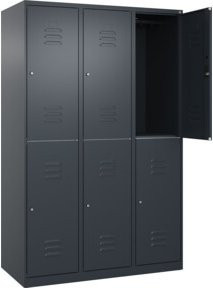 C+P Doppelstock-Spind Classic PLUS mit 3 Abteilen in Anthrazit, H x B x T: 185 x 120 x 50 cm, Stahlkonstruktion mit Zylinderschloss und Soft-Close-Türen - Bild 1
