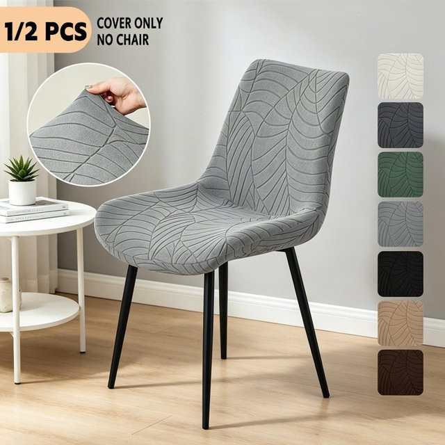 WANERQU Esszimmerstuhl-Bezüge aus Stretch-Jacquard in Grau, schmutzabweisend und waschbar - Bild 1