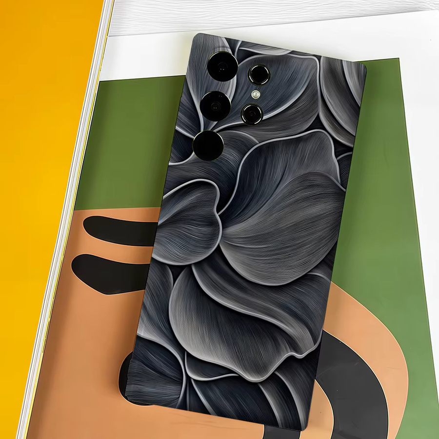 Stoßfeste Doppelschicht Handyhülle mit Monochrome Blütenblatt-Fluss Design für Samsung Galaxy S26 S25 S24 S23 Ultra Plus in Schwarz - Bild 4