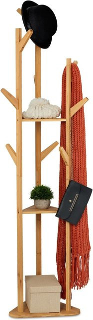 Relaxdays Garderobenständer aus Bambus in Natur mit 9 Haken, dreieckig und freistehend, B/T/H: 47 x 47 x 168,5 cm - Bild 1