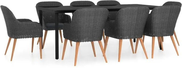 vidaXL 9-teilige Garten-Essgruppe aus PE-Rattan und Akazienholz mit Kissen in Schwarz und Dunkelgrau - Bild 1