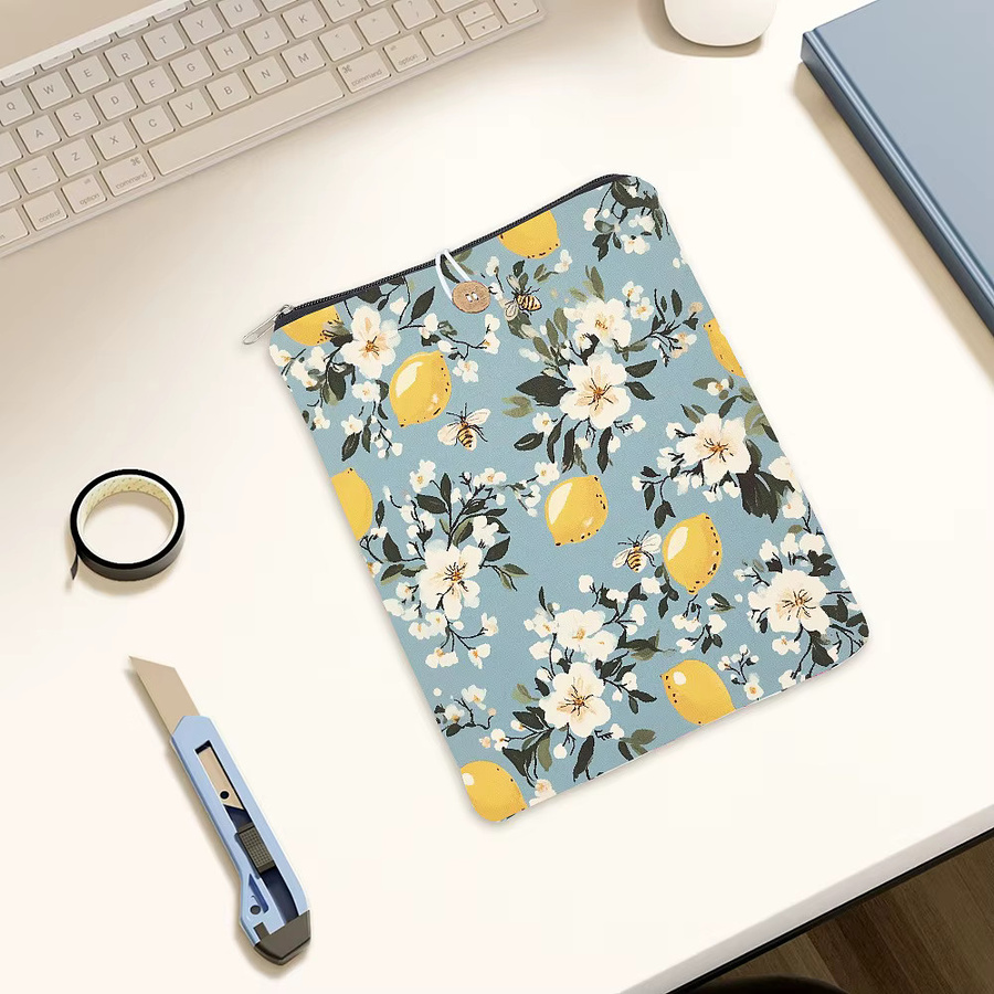 Polyester-Buchcover mit Knopf in Gelb und Multicolour, rechteckig, Breite: 29 cm, Höhe: 24 cm - Bild 2