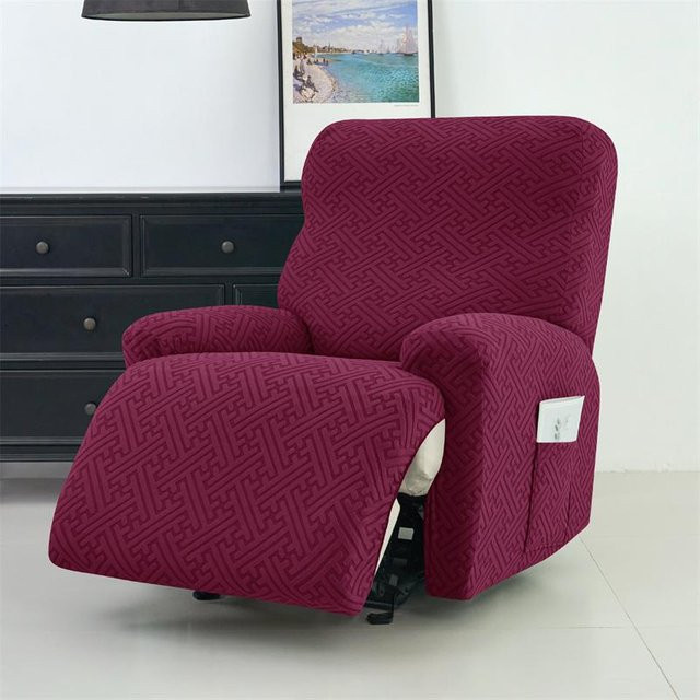 4-teiliges Jacquard Sessel-Überwurf Set in Lila, elastischer und rutschfester Stretch-Schutz für Relaxsessel und Sofas - Bild 1
