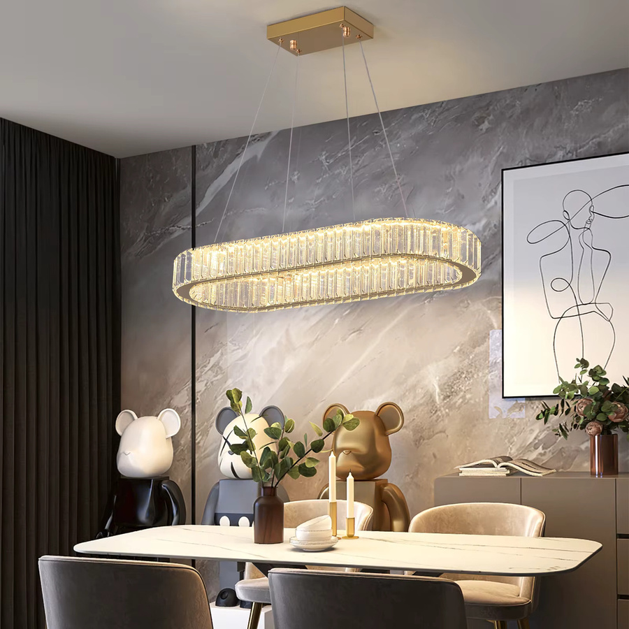 VETRULUS LED Kronleuchter in modernem Oval-Design aus Kristall, Farbe Gold/Messing und Transparent, ideal für Wohnzimmer und Schlafzimmer - Bild 5