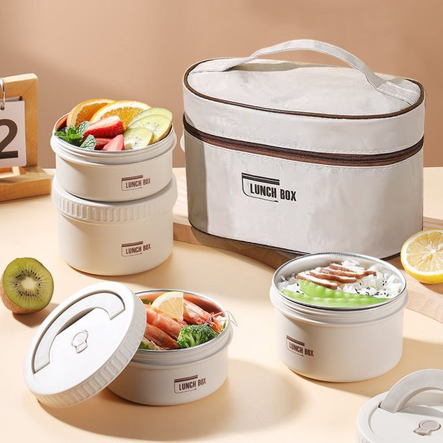 MYVIT Thermo-Lunchbox im japanischen Bento-Stil, weiß, auslaufsicher, stapelbar und mikrowellengeeignet - Bild 1