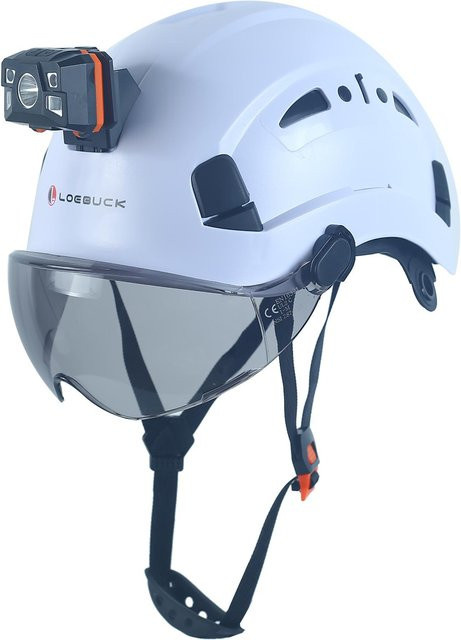 LOEBUCK Schutzhelm mit Schutzbrille und LED-Scheinwerfer in Weiß, Industrieller Hartschalenhelm nach EN 397, Kopfumfang: 53-64 cm - Bild 1