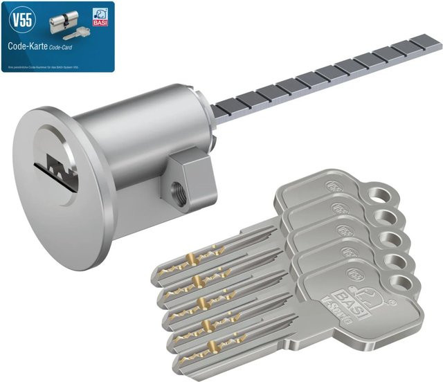 BASI V55 Profil-Außenzylinder Verschiedenschließend in Silber aus Messing mit Bohrschutz und Ziehschutz - Bild 1