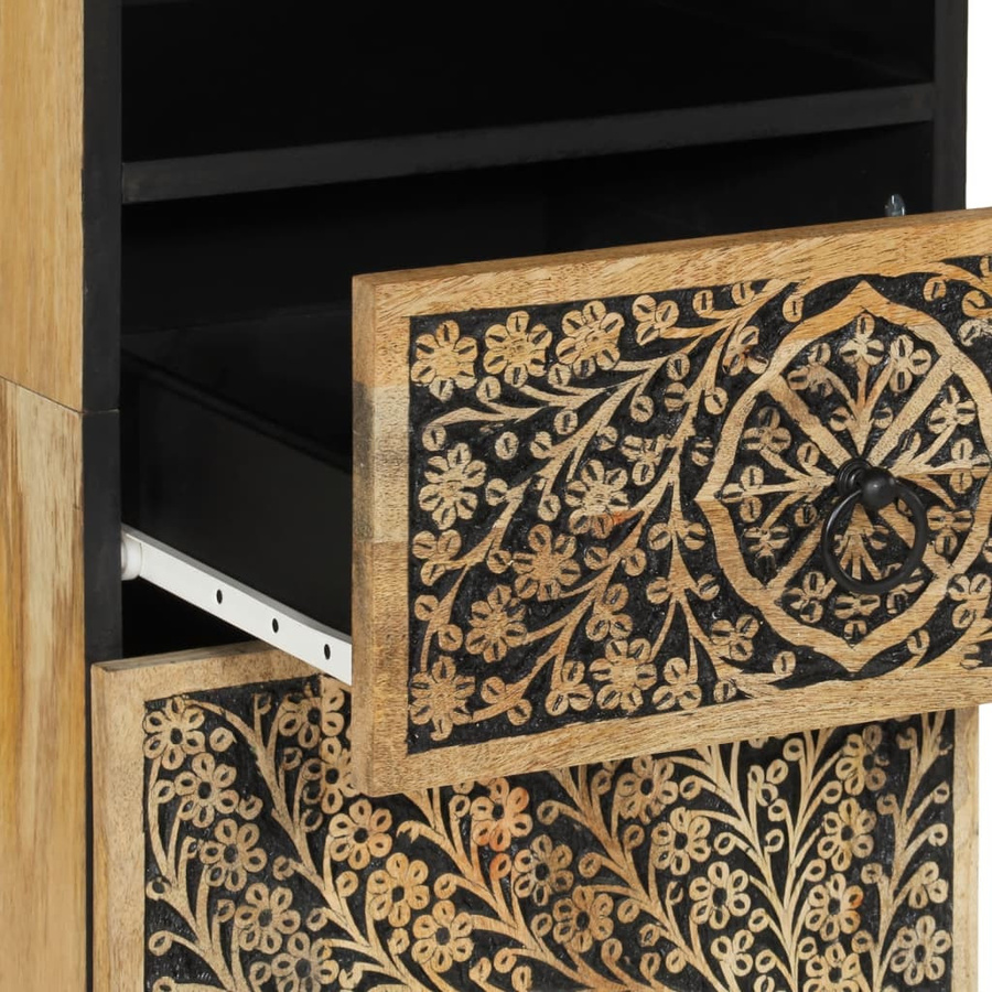 vidaXL Badschrank aus massivem Mangoholz in Braun mit Blumenmuster, B/T/H: 38 x 33 x 160 cm - Bild 3