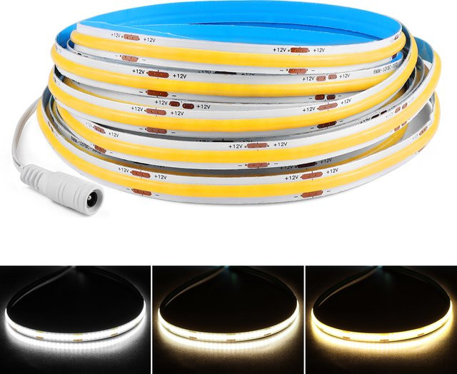 Gyarfas COB-LED-Streifenlicht dimmbar, 12 V 24 V, hohe Dichte mit 320 LEDs/m, RA90, CCT Farbtemperatur 2700 K bis 6000 K, weiß - Bild 1