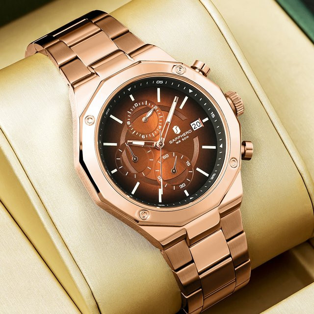 SAPHERO Chronograph, Quarz, Edelstahl, Schwarz, Roségold, Herren - Bild 1