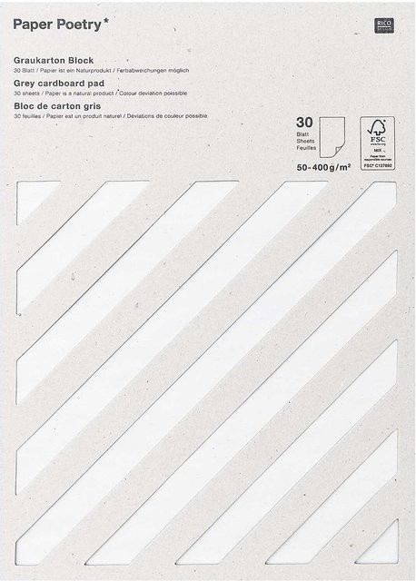 Rico Design Paper Poetry Graukarton Block, 30 Blatt, A4, 50-400g/m², grau - Bild 1