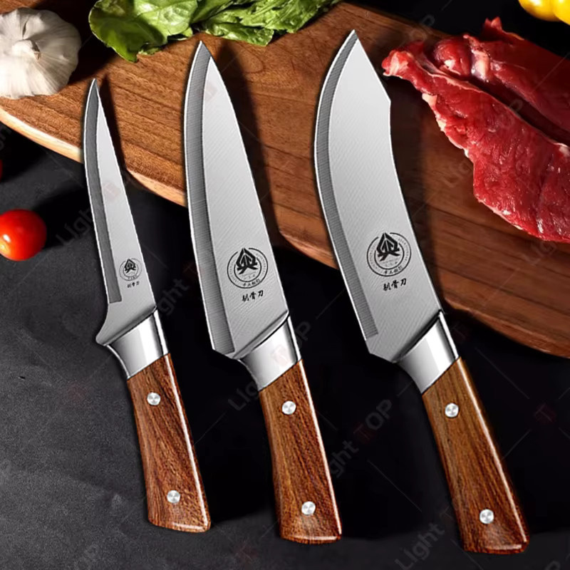 WXCOO Professionelles 3-teiliges Küchenmesser-Set aus Edelstahl in Braun mit Kochmesser, Gemüseschneidemesser und Ausbeinmesser - Bild 2