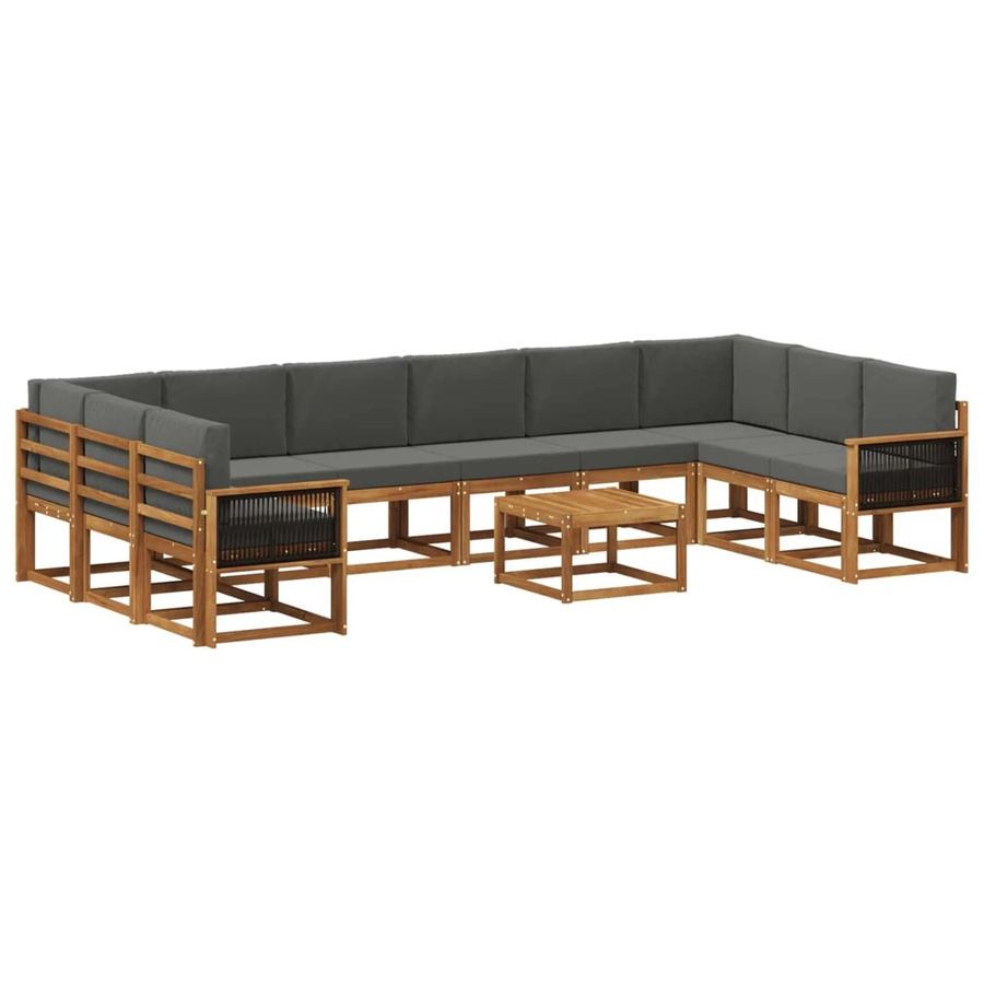 vidaXL Outdoor-Sofagarnitur aus Akazienholz in L-Form mit 11-teiligem Kissen-Set, Farbe: Natur und Anthrazit - Bild 2