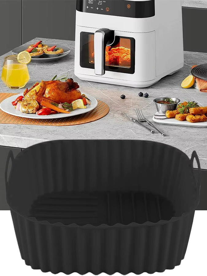 Quadratische Silikon Backmatte für Air Fryer als Antihaft Backblech in Rot - Bild 4