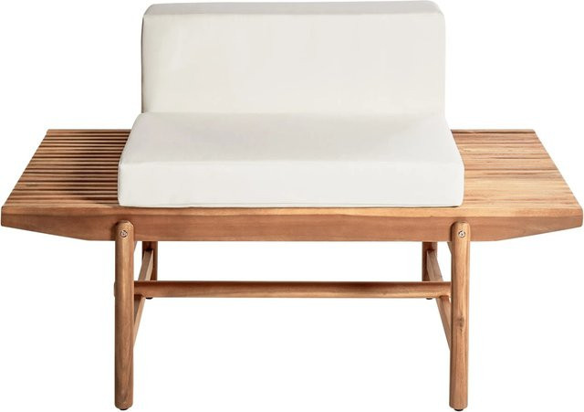 Beliani Gartenbank aus Akazienholz in Weiß und hellem Holzfarbton, B/T/H: 135 x 65 x 84 cm - Bild 1