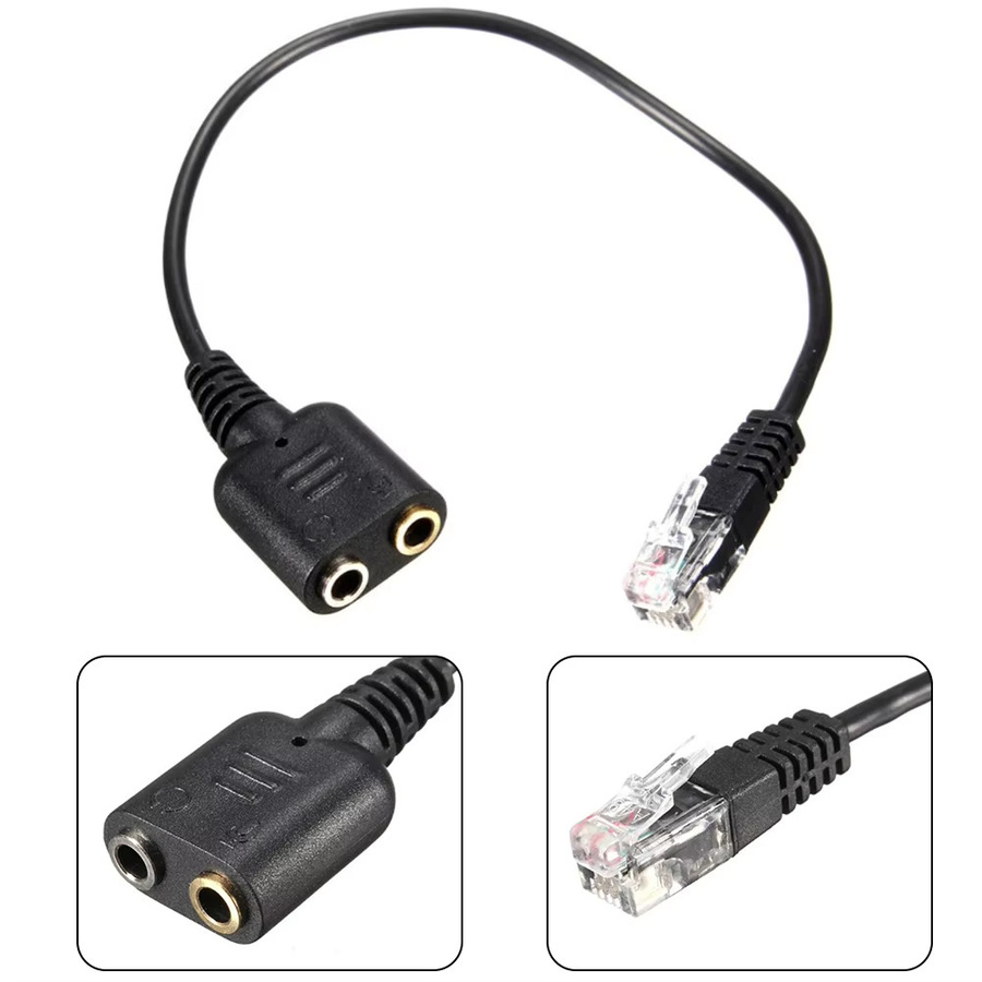 BSN Audio Kabel Adapter Dual 3,5mm Klinke auf RJ9 und RJ11 Stecker in Schwarz für Headsets, PC und Telefone - Bild 3