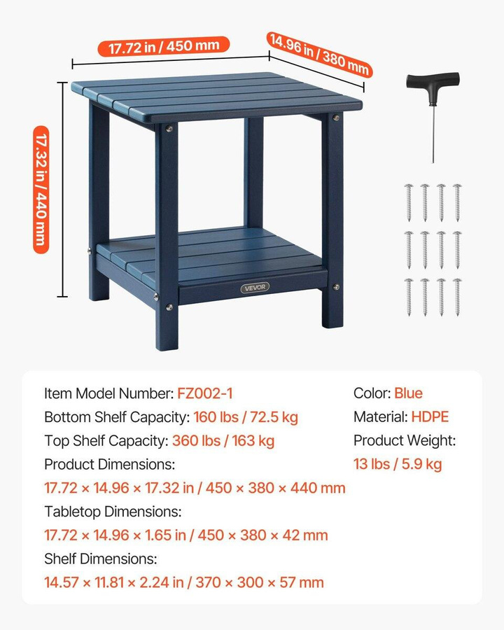 Buying Solutions MB Outdoor-Beistelltisch aus HDPE in Blau, B/T/H: 45 x 38 x 44 cm - Bild 2