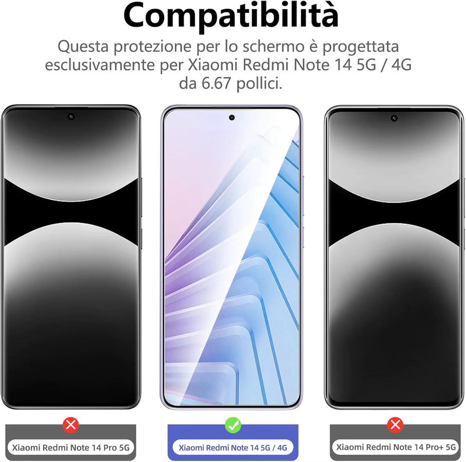 Xiaomi Displayschutzfolie aus gehärtetem Glas für die Redmi Note14 Serie, transparent - Bild 2