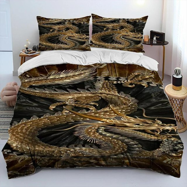 JMG Household Supplies Bettwäsche-Set mit Drachen-Cartoon-Motiv aus Mikrofaser, 3-teilig, Mehrfarbig, B/H: 264 x 228 cm - Bild 1