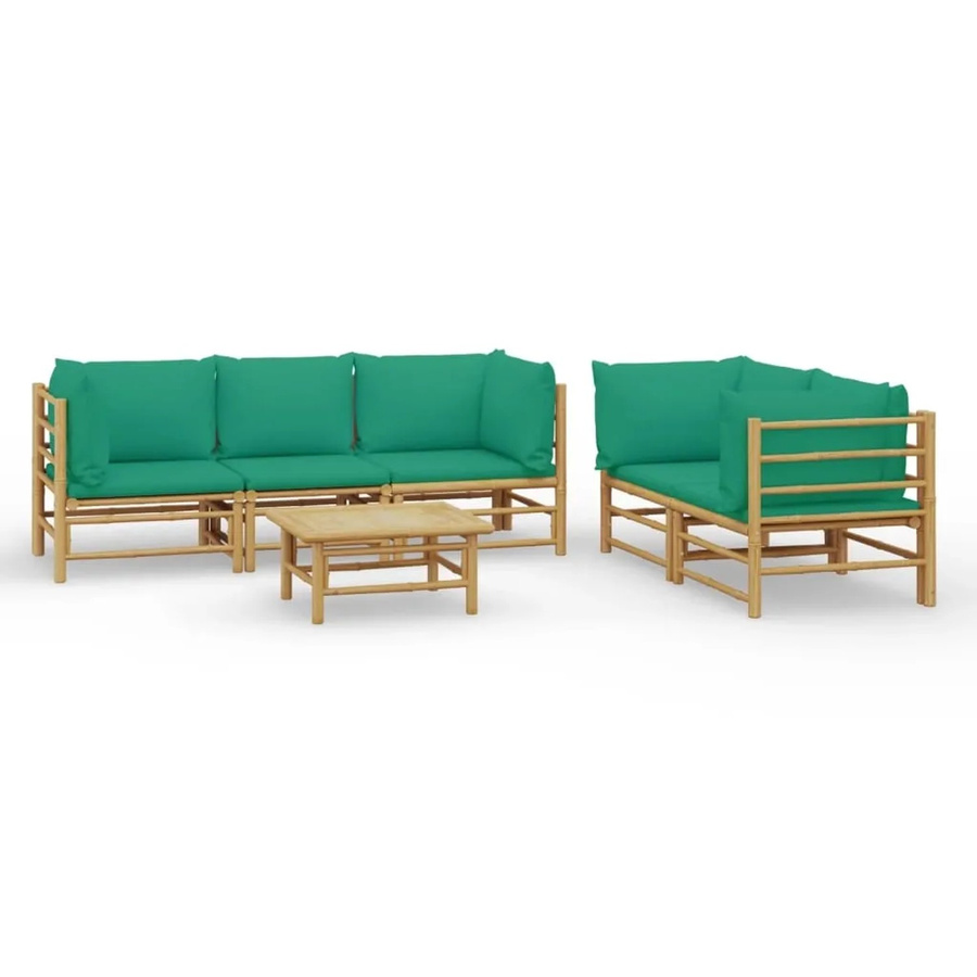 vidaXL 6-tlg Garten-Lounge-Set aus geöltem Bambus mit grünen Kissen Modell 2 - Bild 2