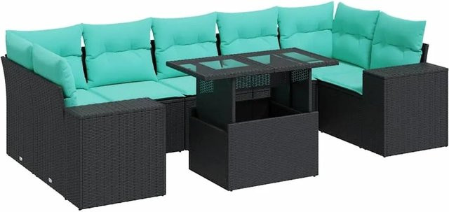vidaXL 8-teilige Garten-Sofagarnitur aus Poly-Rattan mit Kissen in Schwarz - Bild 1