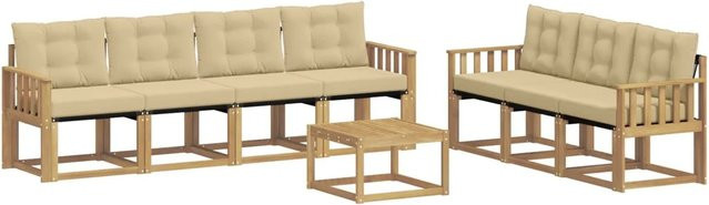 vidaXL Outdoor-Sofagarnitur aus Akazienholz mit Kissen und Textilene, 8-teiliges Set in Weiß und Beige - Bild 1