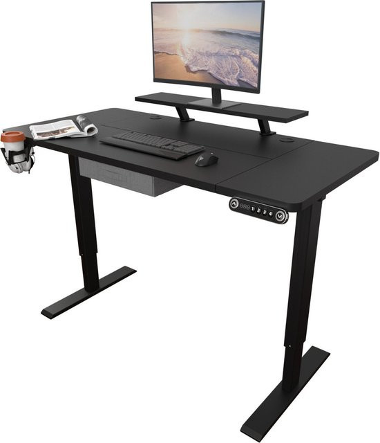 Radlove Elektrischer Schreibtisch Höhenverstellbar mit Monitorständer und Schublade, Schwarz, Breite: 140 cm - Bild 1