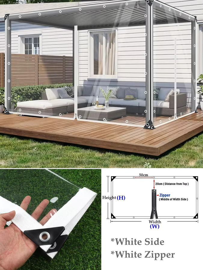 Transparente PVC-Plane mit Reißverschluss und Ösen, wasserdichte Plane für Zelt oder Garagentor, Farbe: Transparent/Schwarz, B/H: 200 x 100 cm - Bild 3