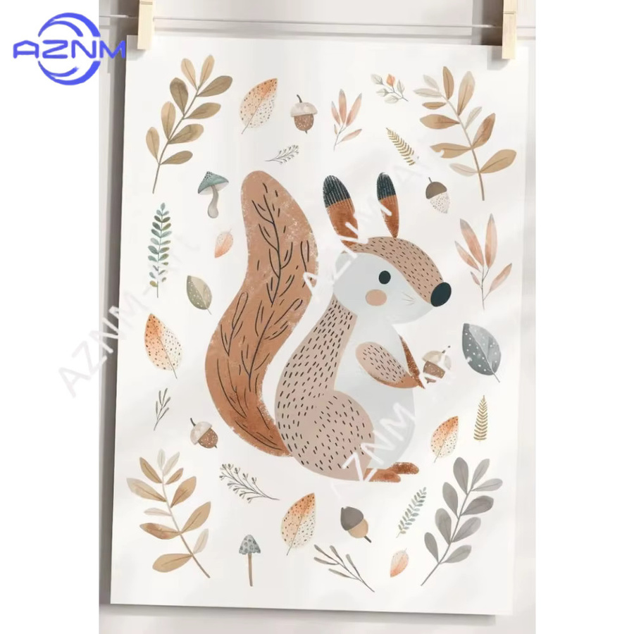 3-teiliges Set AZNM Wandbilder mit Waldtieren für das Kinderzimmer, mehrfarbige Paper Poster im skandinavischen Design - Bild 3