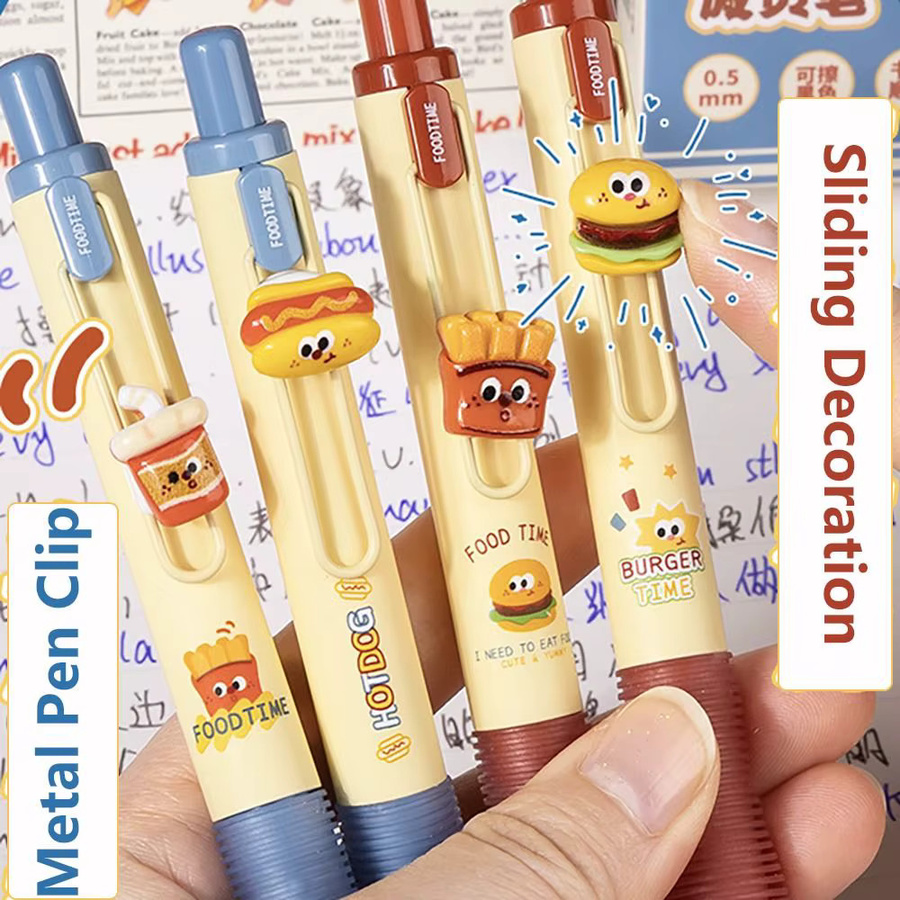 4er Pack Cartoon Löschbare Gel Stifte mit 0,5mm Spitze, Schnelltrocknende Tintenkugelschreiber in Schwarz und Blau für Schüler - Bild 2