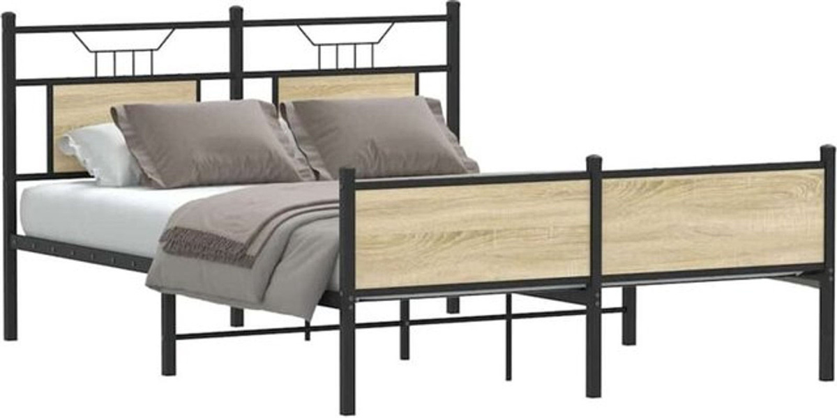 Bettgestell ohne Matratze Vidaxl in Sonoma-Eiche und Braun aus Holzwerkstoff und Stahl im Industrial-Design B/T/H: 137 x 190 x 91,5 cm - Bild 1
