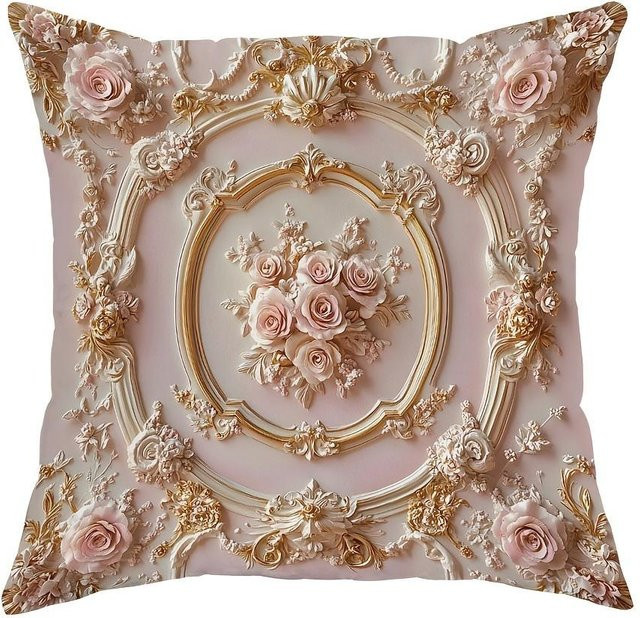 Panika Chen Zierkissenbezug im Rokoko-Stil mit floralem Design, Farbe: Pink, B/B: 80 x 80 cm - Bild 1