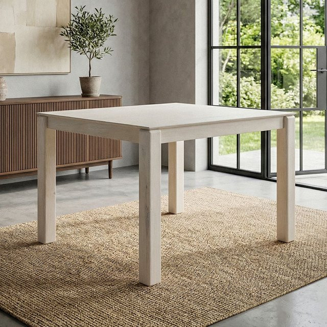 Finebuy Esstisch aus Massivholz in White Wash, quadratischer Küchentisch für 4 Personen, B: 80 cm, H: 75 cm, T: 80 cm - Bild 1