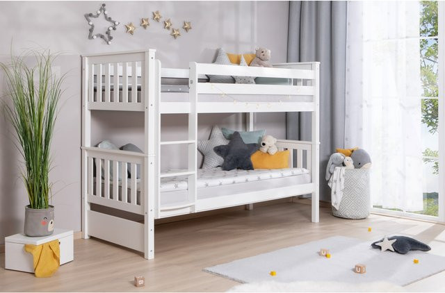 TiCAA Etagenbett Sammy aus Kiefer in Weiß für Kinderzimmer, 90 x 200 cm - Bild 1
