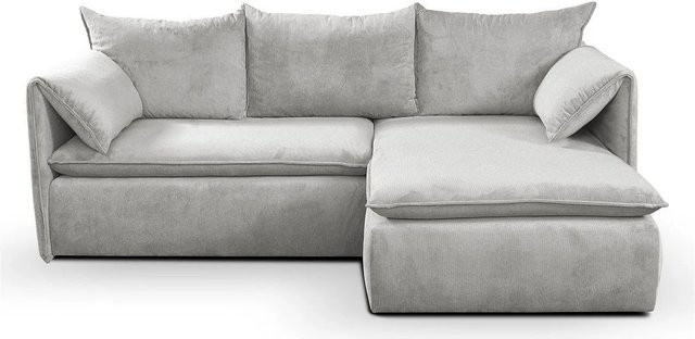 Vente-unique Schlafsofa Teodora in Lichtgrau mit Cord-Bezug und L-Form - Bild 1
