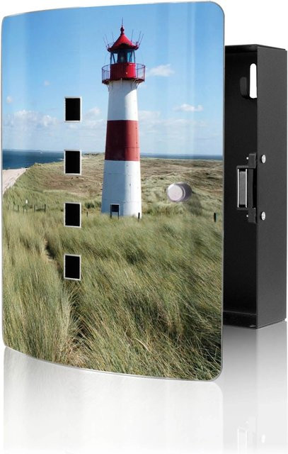 Banjado Design Schlüsselkasten aus Edelstahl mit Magnetverschluss und Leuchtturm-Motiv, Silber, B: 24 cm, H: 21,5 cm, T: 7 cm - Bild 1
