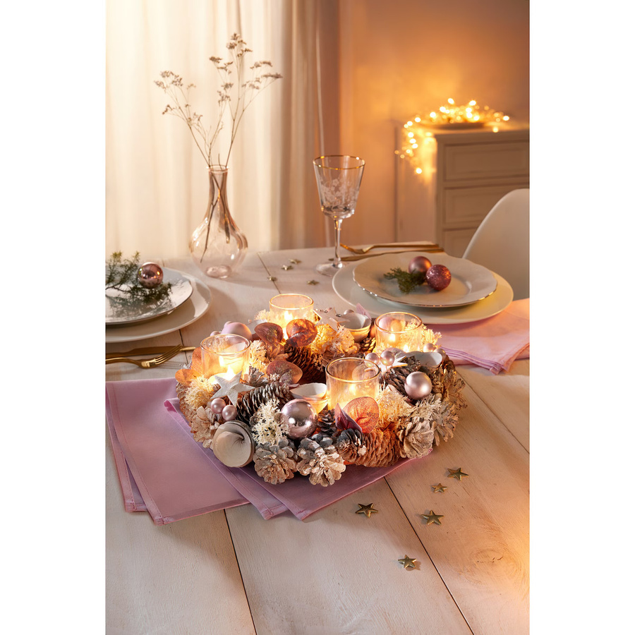 Adventskranz Winterzauber von Viva Domo aus Holz in Weiß, Pink und Multicolour, rund und rustikal für den Tisch - Bild 2