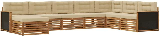 vidaXL Outdoor-Sofagarnitur in U-Form aus Akazienholz mit 8 Kissen in Natur und Beige - Bild 1