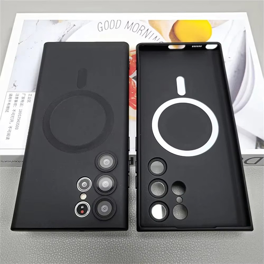 Matte MagSafe magnetische kabellose Ladehülle für Samsung Galaxy S25 S24 S23 S22 S21 S20 Ultra Plus FE in Schwarz - Bild 2