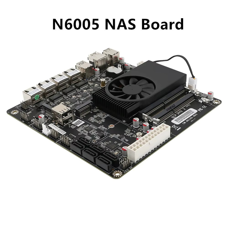 YiHESZ N6005 Industrie-Motherboard für NAS mit 4 Kernen, 4 Threads, 4x 2.5G i226 Netzwerk, 2x M.2 NVMe und 6x SATA in Schwarz - Bild 2