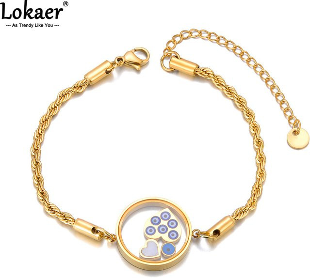Lokaer Armband, Edelstahl, Gold, Damen, Shell Herz & Blaues Auge Charm - Bild 1