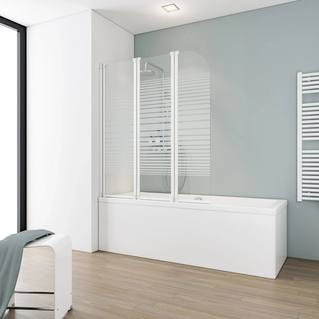 Schulte Badewannentrennwand Komfort aus Sicherheitsglas in Weiß und Transparent, klappbar, B: 140 cm, H: 124,5 cm - Bild 1