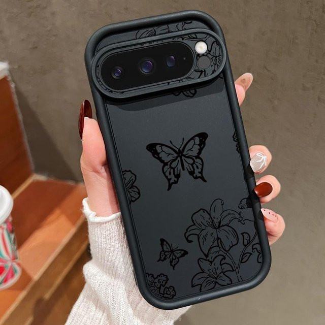 Stoßfeste Silikon Handyhülle mit Schmetterlingsmuster für Google Pixel 9, 8, 7 Pro und weitere Modelle in Schwarz - Bild 1